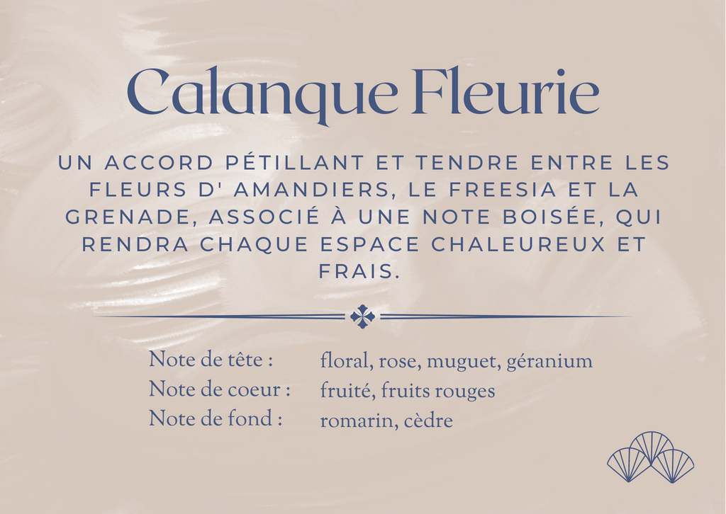 Un accord pétillant et tendre entre les fleurs d' amandiers, le freesia et la grenade, associé à une note boisée, qui rendra chaque espace chaleureux et frais. 